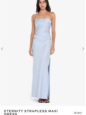 NWT! bec + bridge Dusty Blue Eternity Strapless Maxi Dress